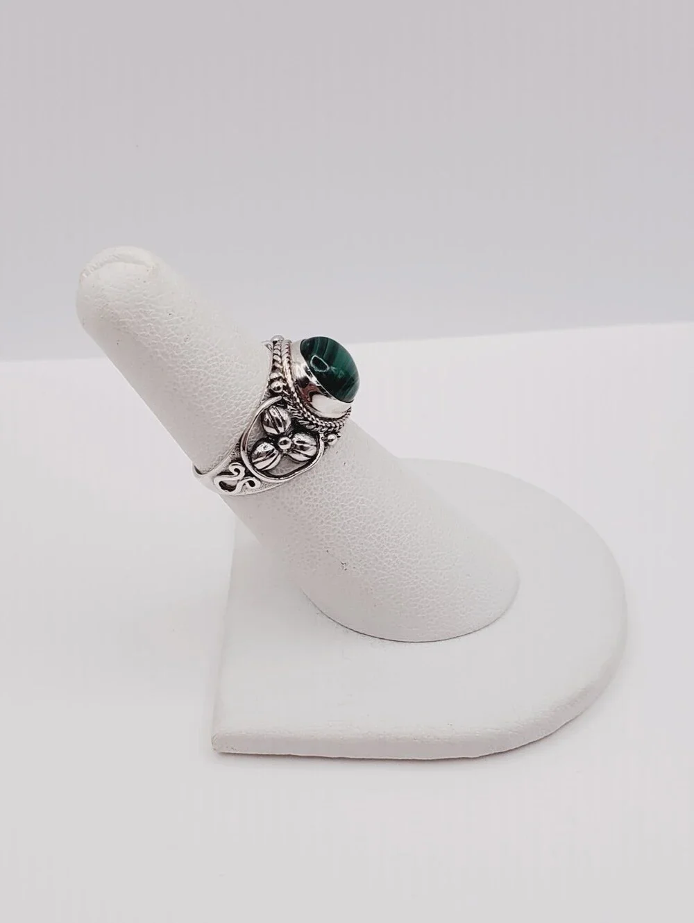 Sterling Silver Green Malachite Cabochon Ring